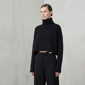 Vince Black Wool Blend Cropped Turtleneck Sweater Boxy Knit M